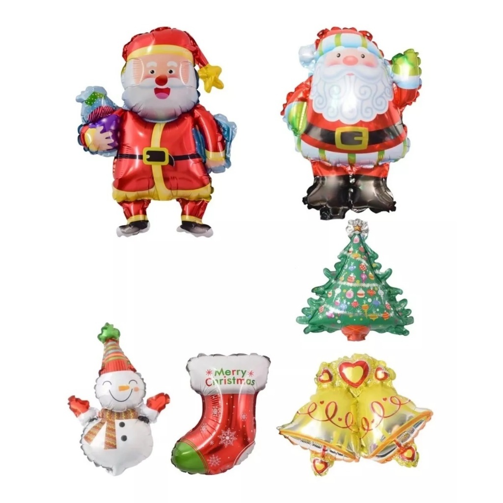 Kit c/ 12 Mini Balões Metalizado Enfeites Natalinos Feliz Natal Centro de Mesa 32cm