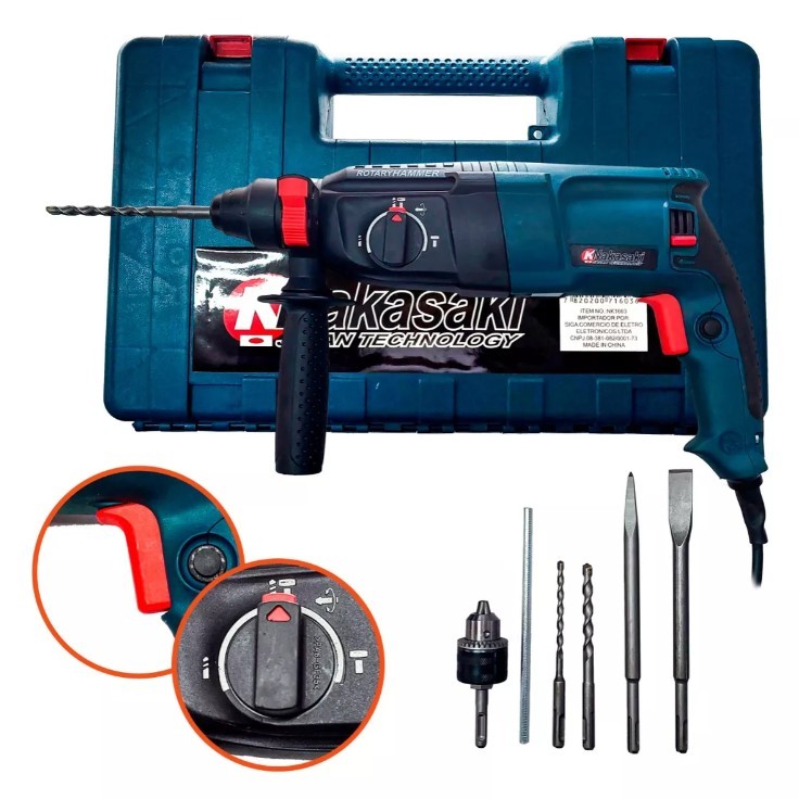 Martelete Perfurador Rotativo Rompedor Autoreverso 1200w 2,7 Joules SDS Plus Com Kit