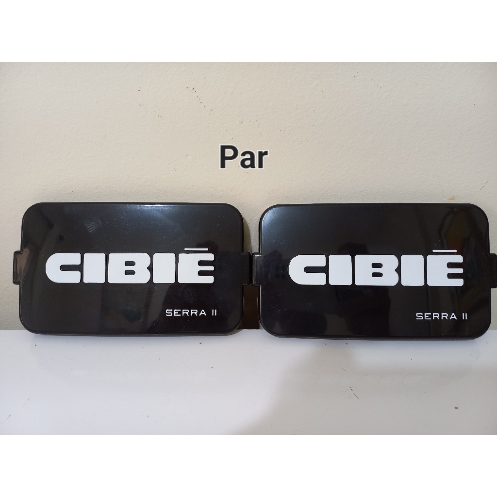 PAR de capas do farol milha CIBIE retangular 15x9cm em ABS preto e letras em branco auto relevo