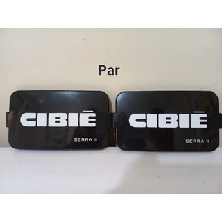PAR de capas do farol milha CIBIE retangular 15x9cm em ABS preto e letras em branco auto relevo