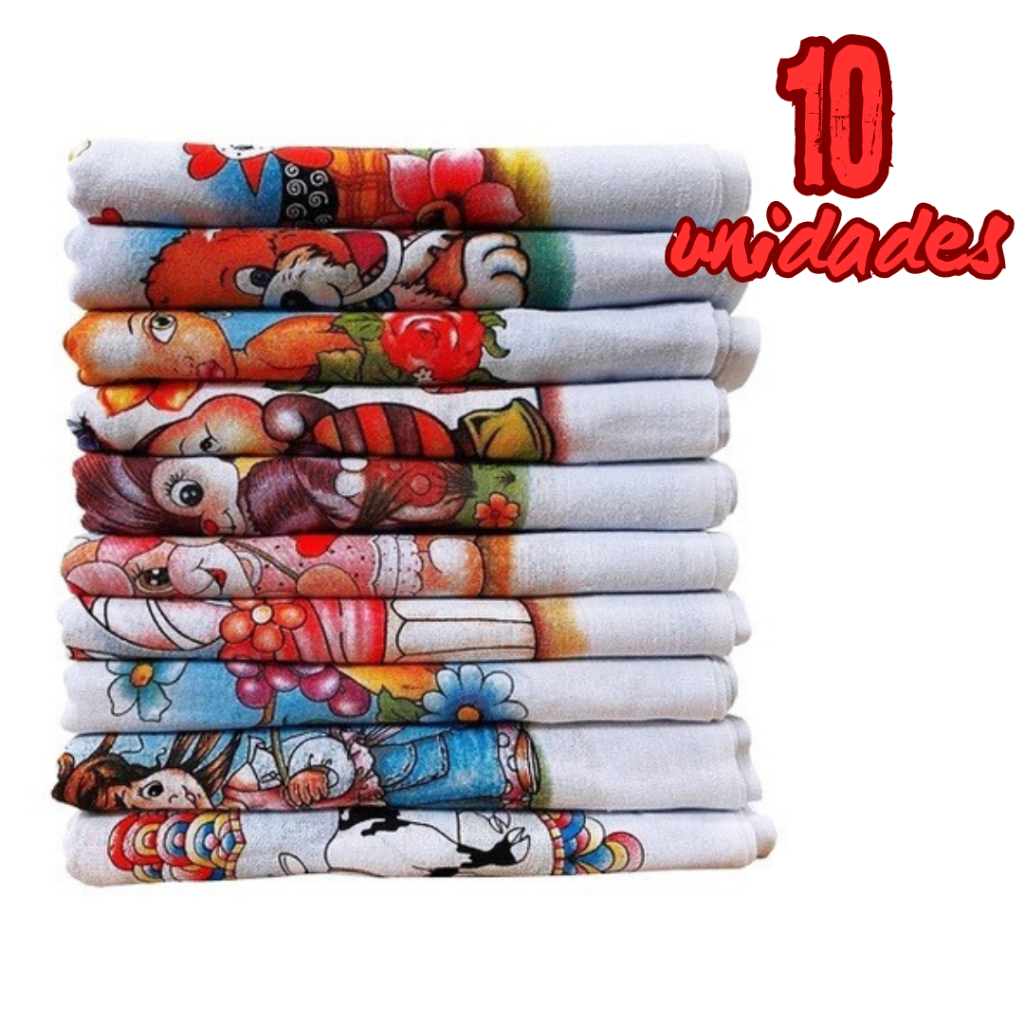 Kit 10 Pano De Prato Estampado com Bainha Guardanapo Pano de pia 100% Algodão