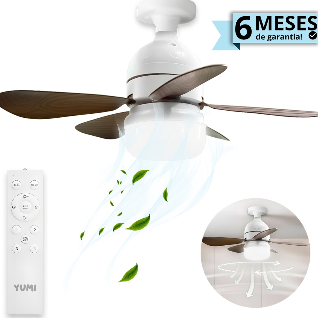 Lampada Ventilador De Teto E27 C/ 5 Helices Madeira Garantia
