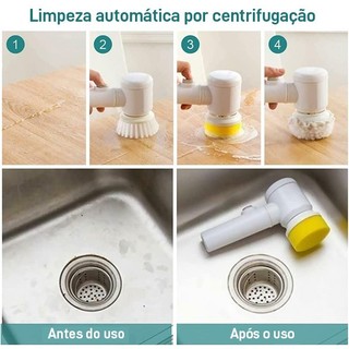 Escova de Limpeza 5 em 1 Sem Fio Limpador Multiuso Prático Com Mais Duas Cabeças de Escova — foto 6 — Achou Levou Brasil