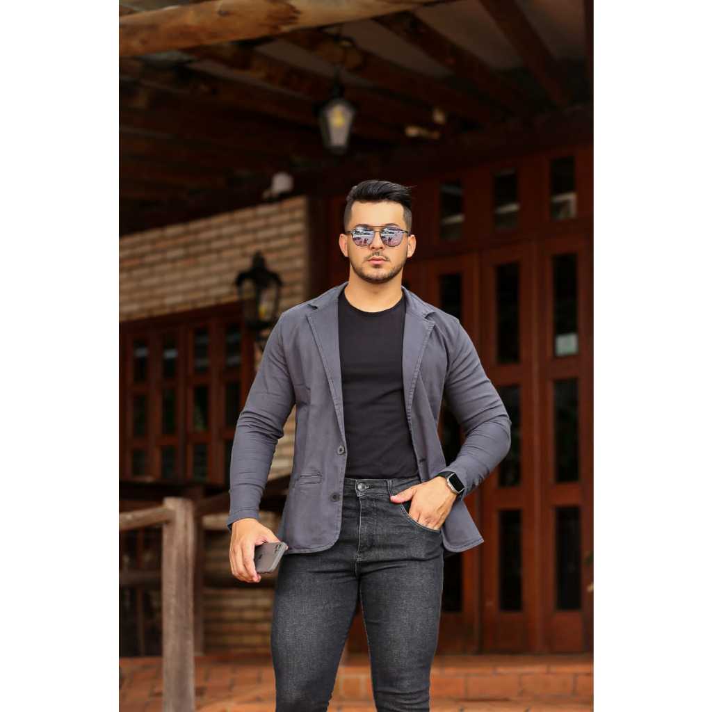 BLAZER MASCULINO SLIM CINZA ESCURO | Shopee Brasil