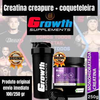 Creatina Creapure Pura Growth Suplementos 100/250gr Com Coqueteleira