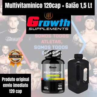 Multivitaminico Growth Suplementos Vitaminas 120 Cápsulas + Galão 1.5l