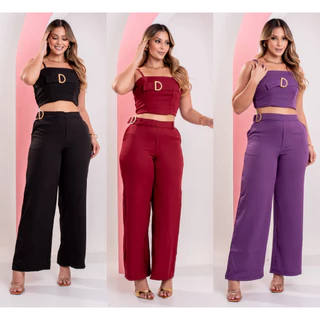 Conjunto Feminino Cropped e Calça em Alfaiataria Diversas cores