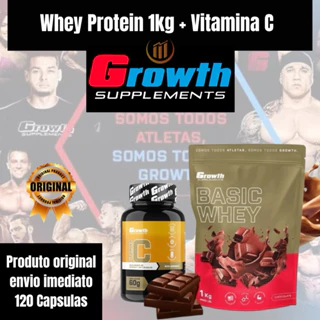 Whey Protein Concentrado Growth Suplementos + Vitamina C 120 cápsulas