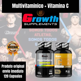 Multivitaminico + Vitamina C Growth Suplementos Original 120 Cápsulas