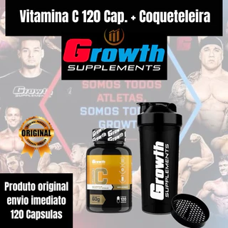Vitamina C 120 Cápsulas Growth Supplements + Coqueteleira 600ml