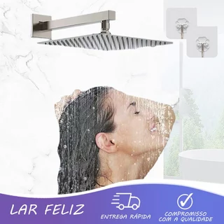 Chuveiro Ducha Preto Inox Quadrado Reto 20x20CM