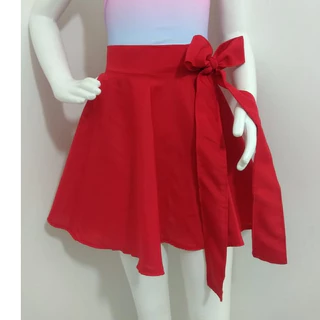 Saia Envelope Juvenil Midi Cintura Alta Cinto Laço Moda Evangélica Criança