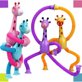 kit com 4 girafas sucção pop tube luz led com ventosa estica brinquedo infantil