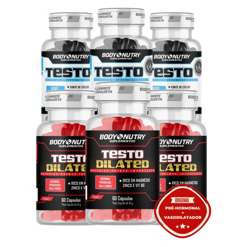 Kit Suplemento - 3x Testo Dilated c/ ARGININA + 3x Testo, 60cáps ...
