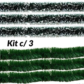 KIT 3 Festão Verde Escuro - Nevado Premium Decoração Natal 2mx8cm
