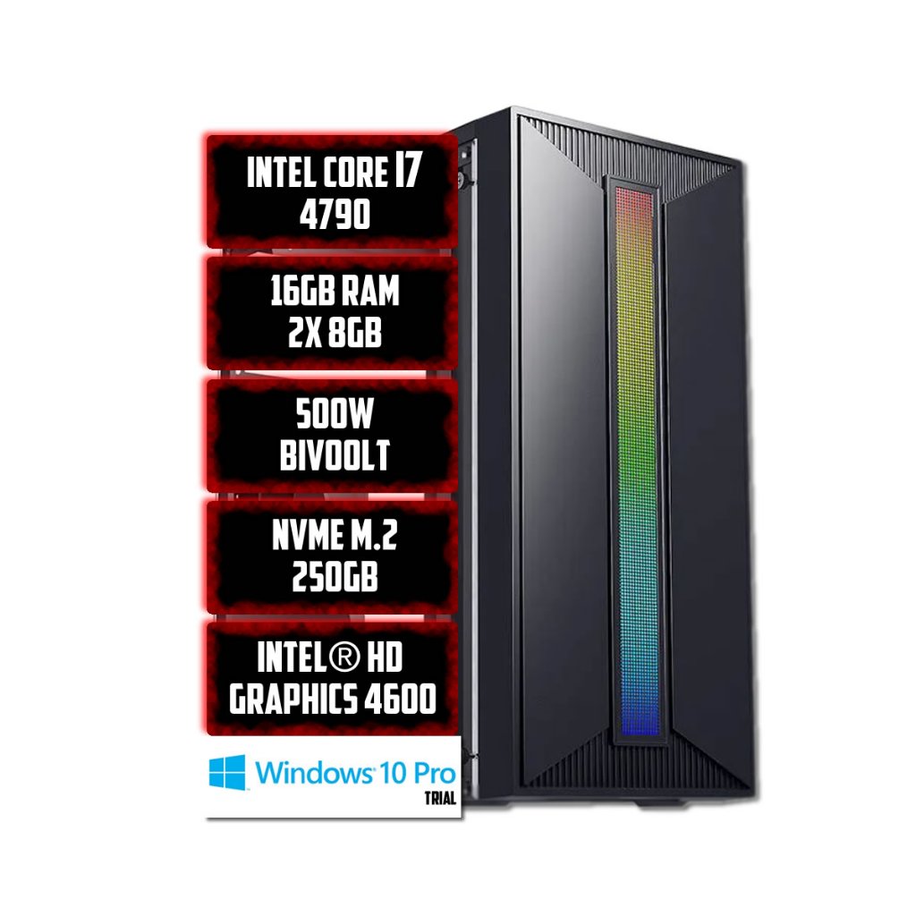 PC INTEL HOME INTEL CORE I7 4790 B85M 16GB NVME M.2 250GB 500W GABINETE RGB COM NF