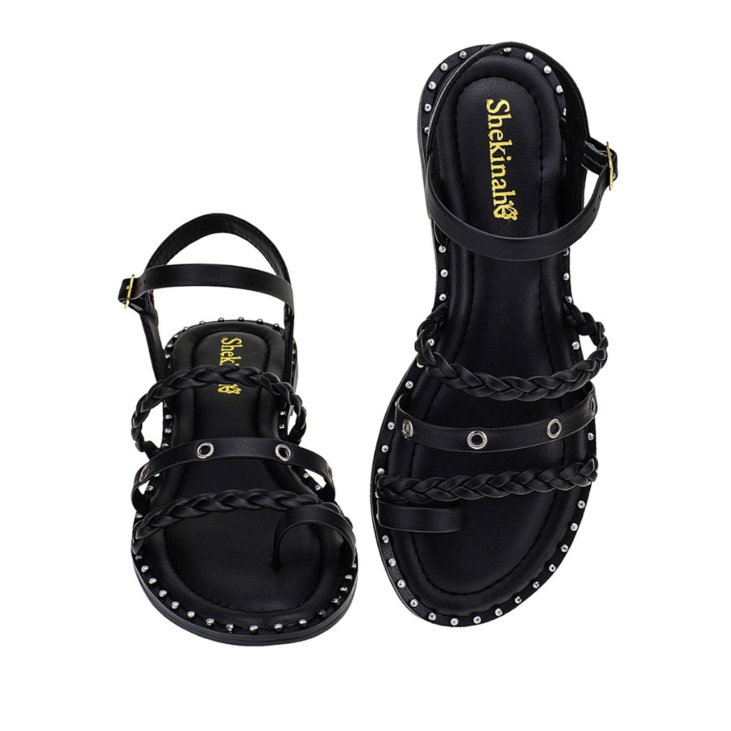 Rasteira Feminina Rasteirinha Shekinah Tiras Cravo Tachas Macia Moda ...