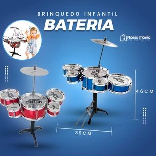 Brinquedo Mini Bateria Infantil Com 5 Peças De Tambores
