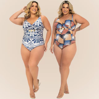Maiô Modelador Plus Size Banho de Mar Estampado Modelo Ultra Zero Barriga Forte Compressão FPU 50+ em Oferta na Shopee