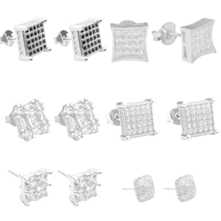 Brinco Masculino De Prata 925  Quadrado C/ Pedras Brilhantes Banhado a Prata 925 Brinco Cravejado em Oferta na Shopee