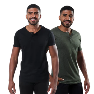 Kit 2 Camiseta Henley Masculina Camisa Botões Gola Portuguesa Premium Gola Padre Slim