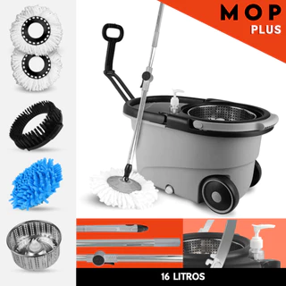 Mop Giratório Com Cesto Em Inox Cinza - Cabo 150cm - Completo - Mazzal em Oferta na Shopee