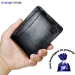 Carteira Masculina de Couro em L 100% Legítimo com Compartimento para Moedas