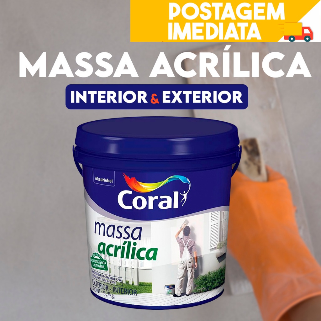Massa Acrílica P/ Paredes Externas E Internas Coral 5,7kg | Shopee Brasil