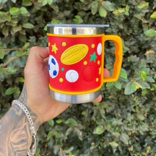 Caneca Copo Térmico Infantil Em Inox Emborrachada Com Tampa 350ml Com Estampas Encantadoras