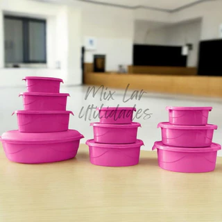 Kit potes plástico ovais hermético para cozinha 10 vasilhas