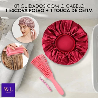 Kit 2 Com Escova Para Cabelos Pente Polvo Massageador Multifuncional + Touca de Cetim Antifrizz Impermeável - WL em Oferta na Shopee