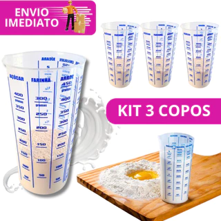 Kit 03 Copo Plástico Medidor Dosador Transparente Graduado 500 ml Para Receitas Culinária Cozinha