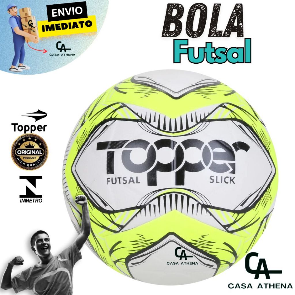 Bola Futebol Salão Futsal Slick Adulto Topper Oficial - Amarelo Treino Jogo Otima Qualidade