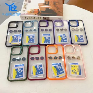 Capa Acrilica Transparente com pelicula de camera, suporte de camera metalizado para iPhone 11 12 13 14 Pro e Pro Max
