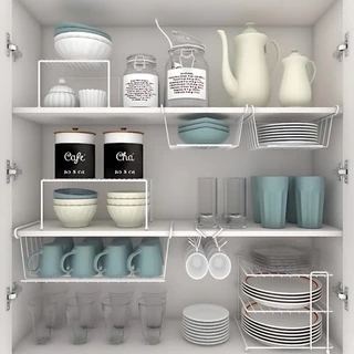 Kit com 5 unidades Organizador Cozinha Multiuso Aramado para Xícara, Prato, Cesto, Copo, Alimento com Prateleira Preto