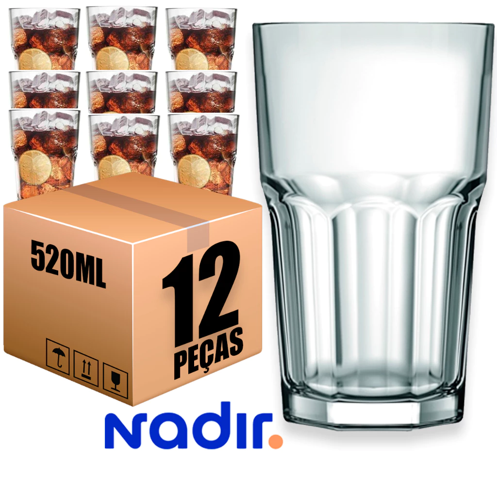 Jogo Kit 12 Copos Vidro Nadir 520ML Bristol Long Drink