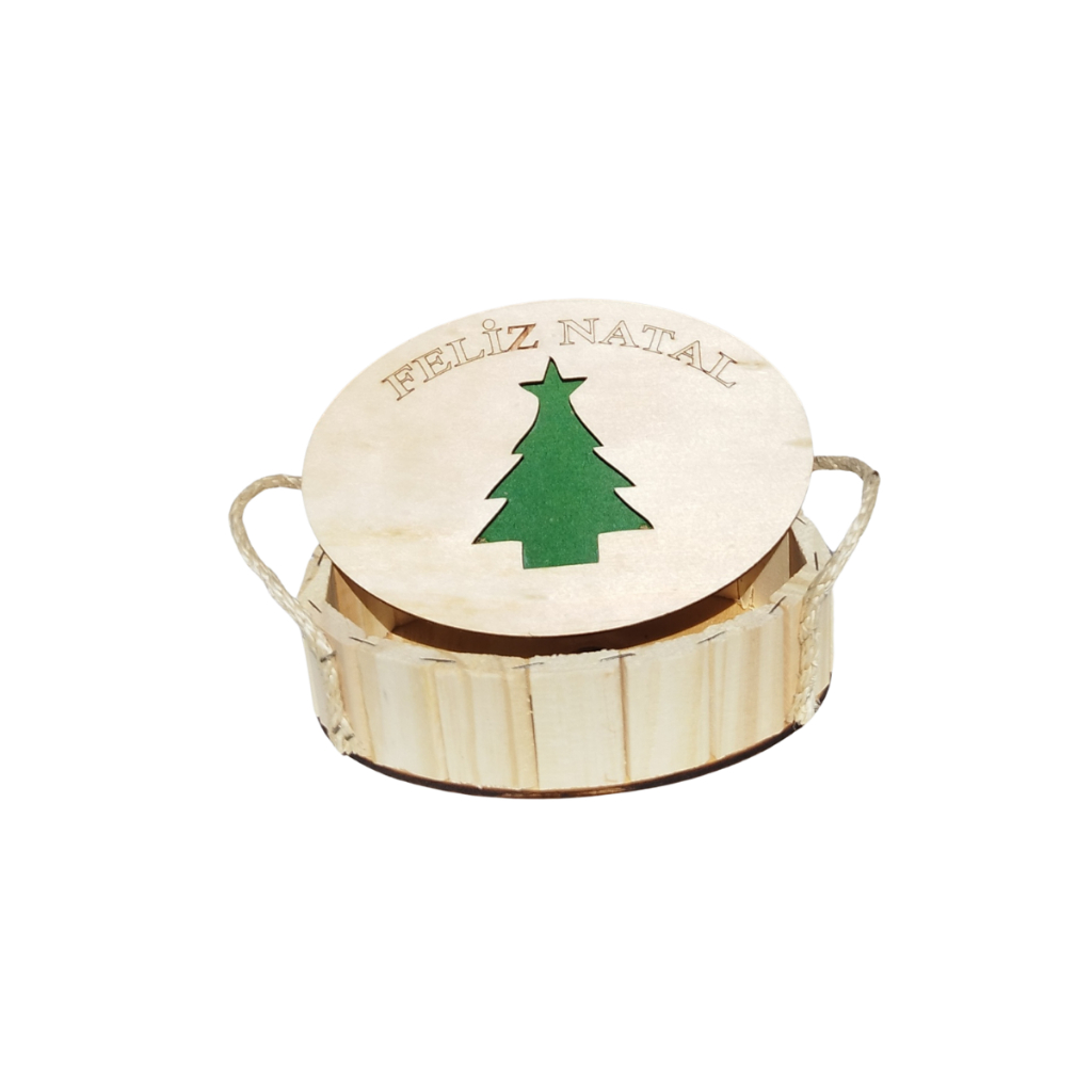 Kit 5 Cesta Fraldeira Madeira Oval 13x19 cm com Tampa Presente Natal Cosméticos