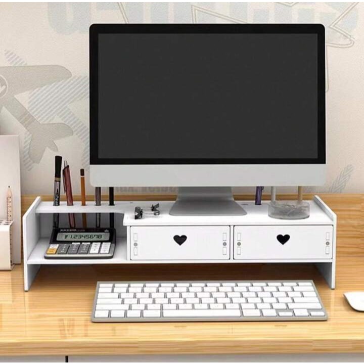 Suporte Base Para Monitor De Mesa Com Gaveta Porta Caneta Objeto