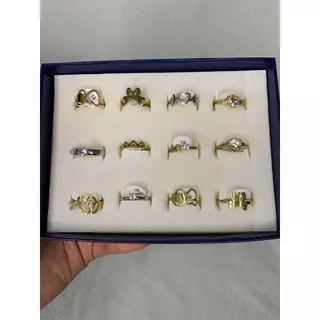 Kit anel aliança Lisas cravejado dourado prateado aço inoxídavel masculino e feminino Modelo Aleatório promoção