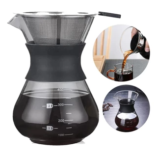 Cafeteira De Vidro Com Coador em Inox borossilicato Passador De Café Com Filtro 400ml Pour Over