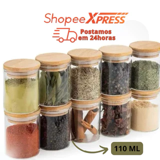 jogo 10 Potes Design Sofisticado Temperos Mantimentos Tampa De Madeira , bambu