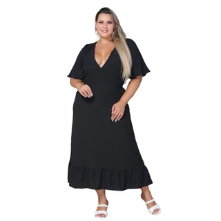 Vestido Longo Plus Size Novo Manga Flare Novo/COD:V56