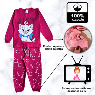 Pijama menina infantil longo meia estação calça e blusa em Oferta na Shopee