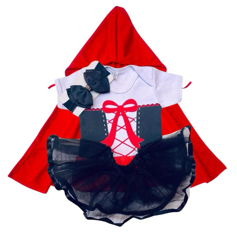 Body Bebê Chapeuzinho vermelho 2024 Temático Mêsversário Menina Laço + Tule (opcional) Promoção