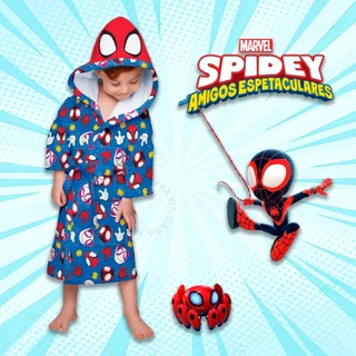 Roupão de Banho Infantil Menino Menina Spidey Piscina Praia Felpa Aveludado Atoalhado Estampado