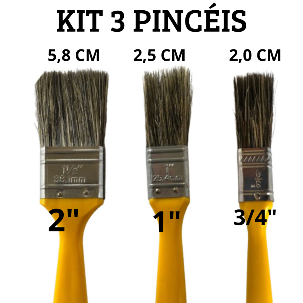 Kit Pinceis Trincha Cabo Plástico 3 Peças Médio Grande Pequeno Pintura ...