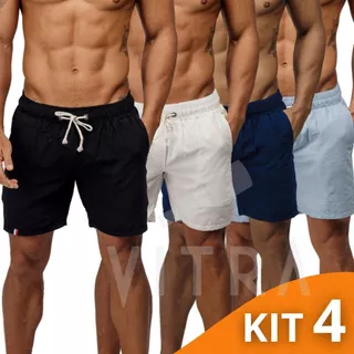 Kit 4 Shorts Linho Masculino Bermuda Basica Casual Mauricinho