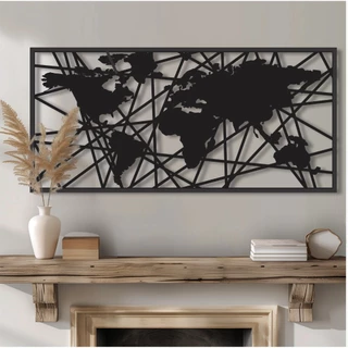 Placa Decorativa Quadro Mapa Mundi Madeira Mdf Abstrato Decoração Parede Escritório Cozinha Sala de Jantar Sala Grande Quarto Hall Viajantes Minimalista