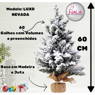 Árvore de Natal 60cm pequena 60 Galhos Nevada com Base Enfeite de Mesa