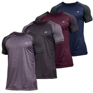 Kit 4 Camisetas Dry Fit Manga Curta Camisa Raglan Masculina Gola Redonda Drifit Slim